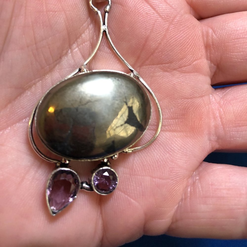 Golden Pyrite 925 Silver Plated Handmade Gemstone Necklace